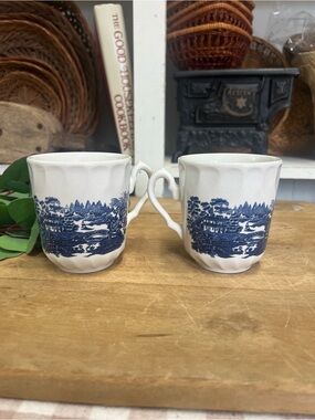 Vintage England mugs cups blue white replacement granny core